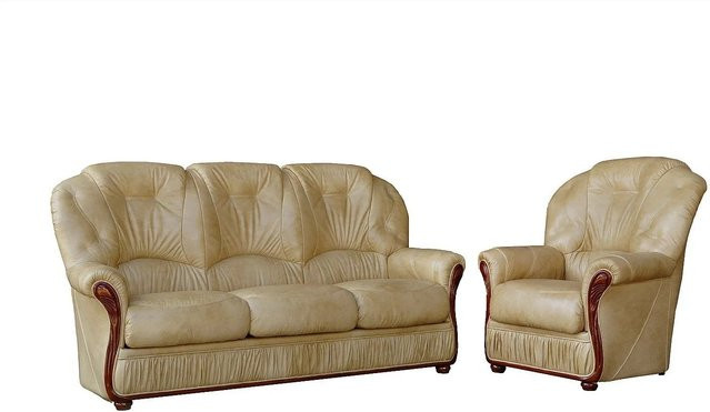 Vente-unique Couchgarnitur Daphne aus Büffelleder mit 3-Sitzer und Sessel in Beige, Breite: 183 cm, Breite: 83 cm - Bild 1