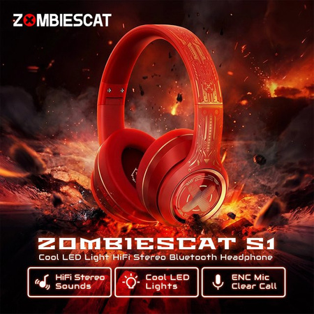 Zombiescat S1 Bluetooth Over-Ear Kopfhörer mit Bass, ENC Geräuschunterdrückung und LED-Lichtern in Weiß