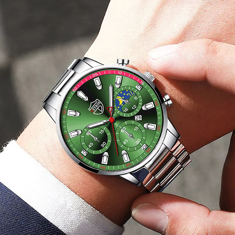 DEYROS Armbanduhr Edelstahl, Quarz, Silber, Grün, Herren - Bild 4