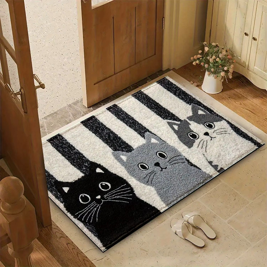 VIKAMA Rutschfeste Bodenmatte mit Cartoon-Katzen-Motiv und Streifen, weich und modern, Mehrfarbig, Rechteckig - Bild 5