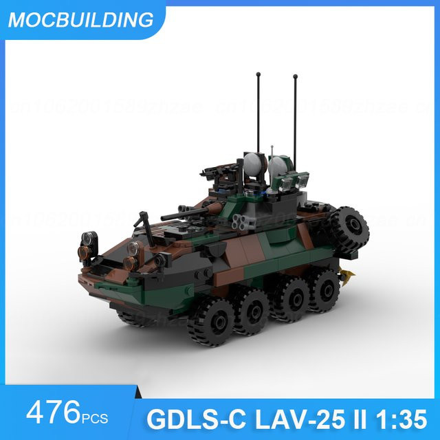 MOCBUILDING GDLS-C LAV-25 II Modellbaustein Set im Maßstab 1:35, Grünes Militärfahrzeug aus 476 Kunststoff-Steinen für kreatives DIY-Bauen - Bild 1