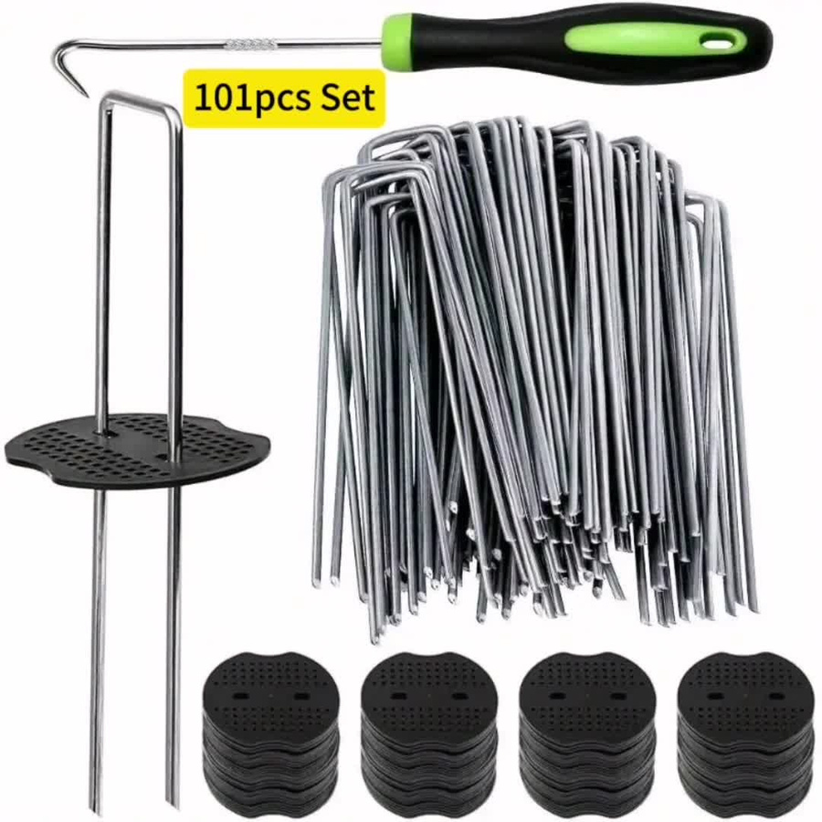 YC Direct 101-teiliges Gartenpfahl-Set mit 50 rostbeständigen U-Profil-Ankern aus verzinktem Metall, 50 Kunststoffscheiben und 1 Picking-Werkzeug in Silber - Bild 8