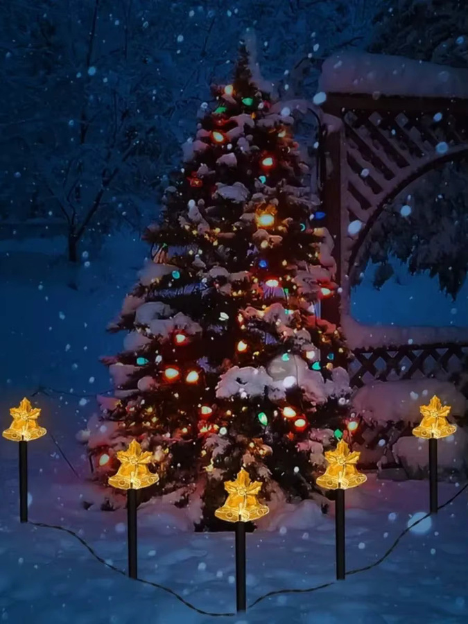 Peach Forest 5-teiliges Solar-Weihnachtsset mit Pfahl-Leuchten in Stern, Schneeflocke und Glocken Form, mehrfarbig mit 8 Modi für Garten und Terrasse - Bild 2