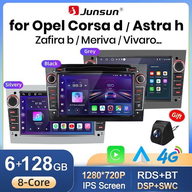 Junsun 7-Zoll Android Autoradio mit kabellosem CarPlay, Android Auto, GPS-Navigation und IPS-Touchscreen für Opel Astra H G J Zafira B Corsa C D Antara Vectra Vivaro, Schwarz - Bild 1