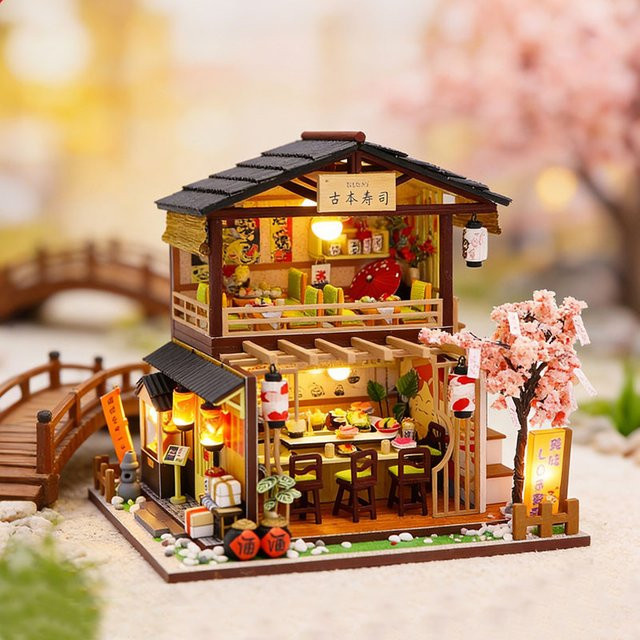 zuuton DIY Holz-Miniatur-Puppenhaus, Modellbausatz, 3D-Puzzle, mit Möbeln und Beleuchtung - Bild 1