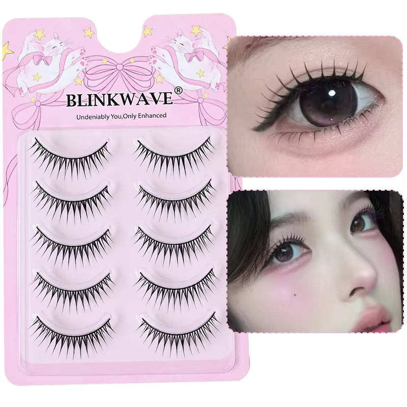 BLINKWAVE Wimpern, 5 Paar, Manga-Look, natürlich, schwarz/transparentes Band - Bild 3