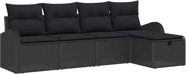 vidaXL Garten-Sofa-Set aus Poly Rattan in Schwarz mit 5 Teilen, inklusive Kissen, Tisch und Hocker mit Stauraumfunktion - Bild 1