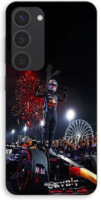 MANIACASE Silikon Handyhülle für Samsung Galaxy S23 in Schwarz mit F1 Max Verstappen Champion Design - Bild 1