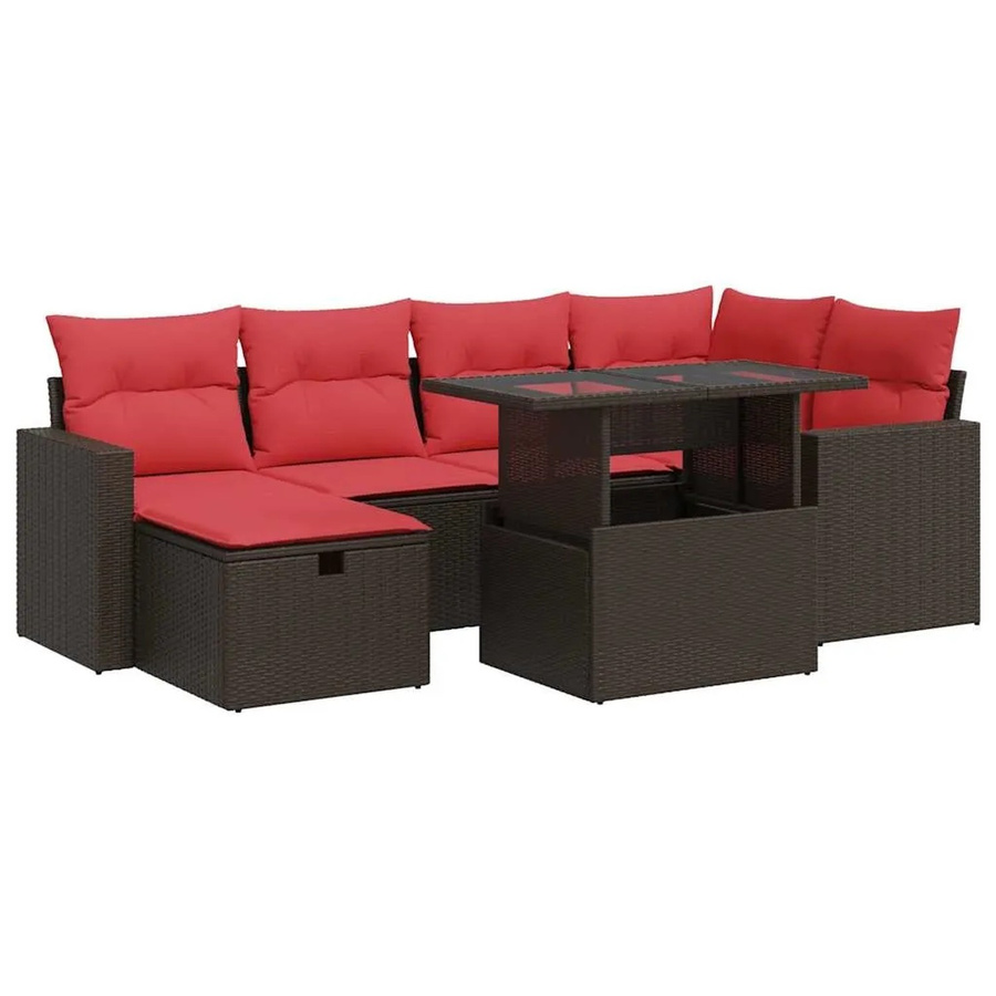vidaXL 7-tlg. Garten-Sofagarnitur in L-Form aus braunem Poly-Rattan mit Kissen und pulverbeschichtetem Stahlgestell - Bild 2