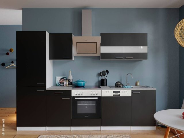 Respekta Küchenblock KB280WSCGKE178G modern schwarz matt B/H/T: 280 x 200 x 60 cm - Bild 1