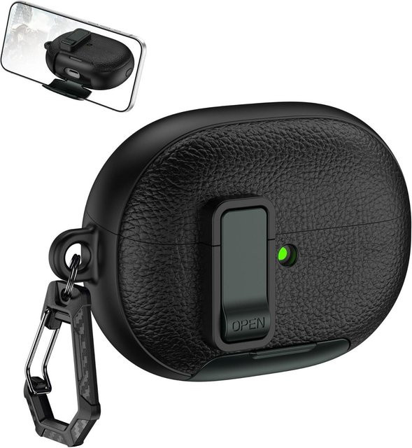 Schutzhülle für Huawei FreeBuds Pro 5 aus PU-Leder mit Telefonständer und Schalterverschluss in Schwarz - Bild 1
