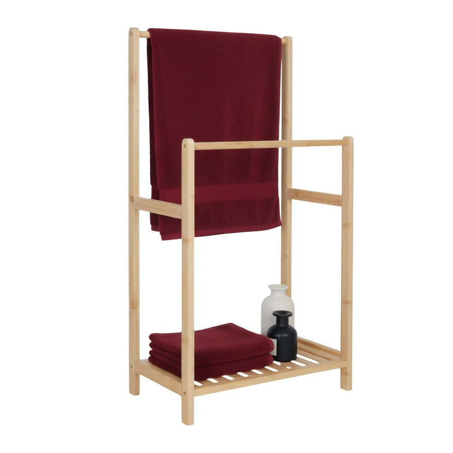 Relaxdays Handtuchständer aus Bambus in Natur Braun mit 2 Stangen und Ablage, freistehend, H: 77,5 cm, B: 42 cm, T: 24 cm - Bild 2