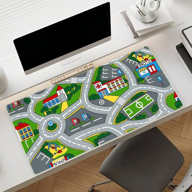 Stadtstraße Mauspad Rutschfeste Gummi-Computer-Matte für Gamer und Büro in Grau B/B/H: 25 x 35 x 0,3 cm - Bild 1