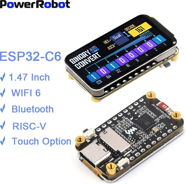 Waveshare ESP32-C6 Development Board mit 1,47 Zoll Display, RISC-V 160 MHz, WiFi6, BLE 5, Onboard Antenne und USB-C in Schwarz - Bild 1