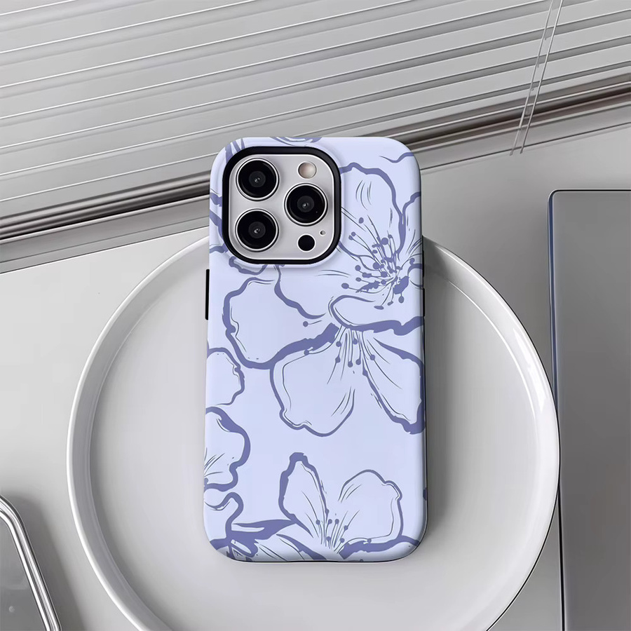 Lila Blumen Handyhülle für Apple iPhone 17 16 15 14 13 12 Pro Max Plus mit doppelschichtiger Rückseite - Bild 3
