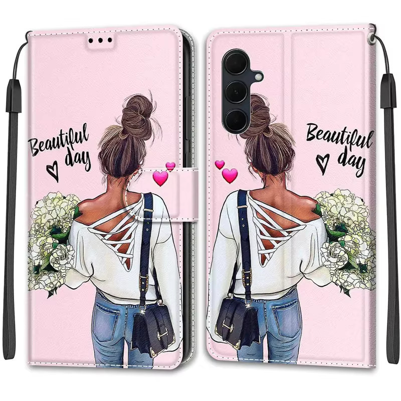 Blumenmuster Flip Case für Samsung Galaxy A24 A14 A54 A04 A04S in Pink mit Brieftaschenfunktion und Standfunktion aus Leder - Bild 1