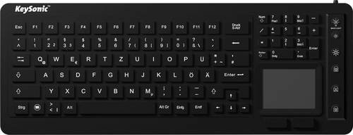 Keysonic KSK-6231 INEL USB Tastatur mit integriertem Touchpad, QWERTZ Deutsch, Schwarz, wasserfest IPX7, Silikonmembran - Bild 1
