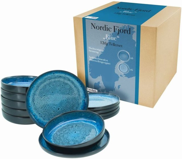 CreaTable Tafelservice Nordic Fjord aus Steinzeug, 12-teilig, blau - Bild 3