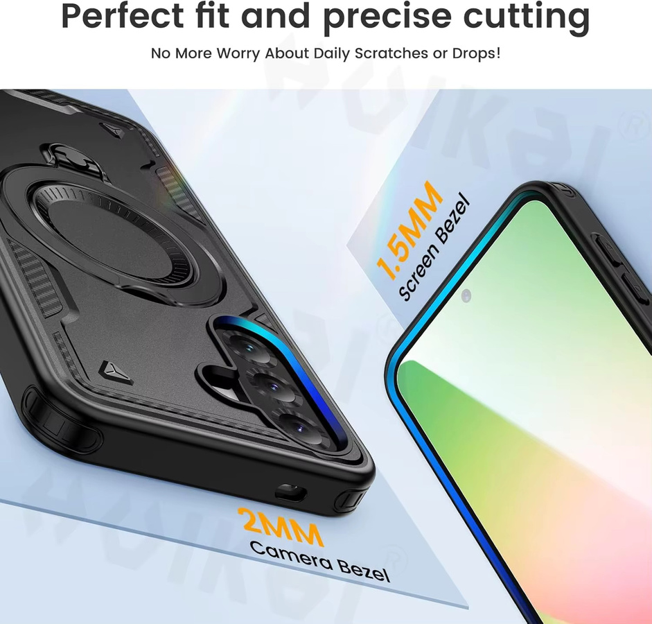 Samsung Galaxy A37 A57 Handyhülle mit 360-Grad-Schutz und drehbarem Ringständer in Schwarz - Bild 2
