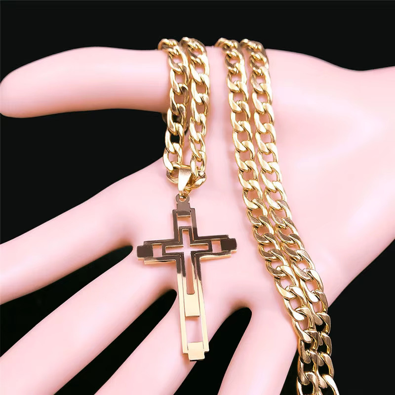 JYTF Halskette mit Kreuz Anhänger, Edelstahl, Gold, Unisex - Bild 3