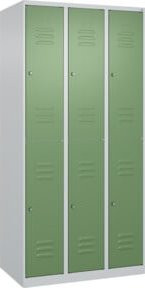 C+P Doppelstock-Spind Classic PLUS mit 3 Abteilen, grau und grün, mit Zylinderschloss und Garderobenstange, H x B x T: 185 x 90 x 50 cm - Bild 1