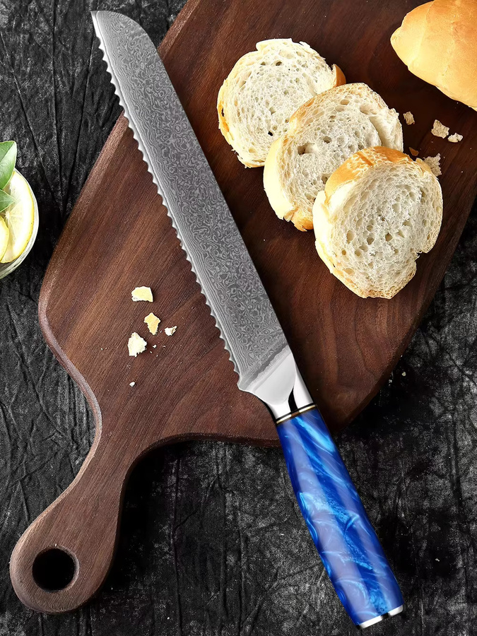 Xituo Brotmesser aus 67-lagigem Damaststahl mit blauem Harzgriff, Länge: 20,3 cm - Bild 7