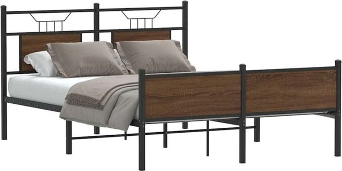Vidaxl Metallbett im Industrial Design aus Holzwerkstoff und Stahl, Braun, B/T/H: 140 x 190 cm - Bild 1