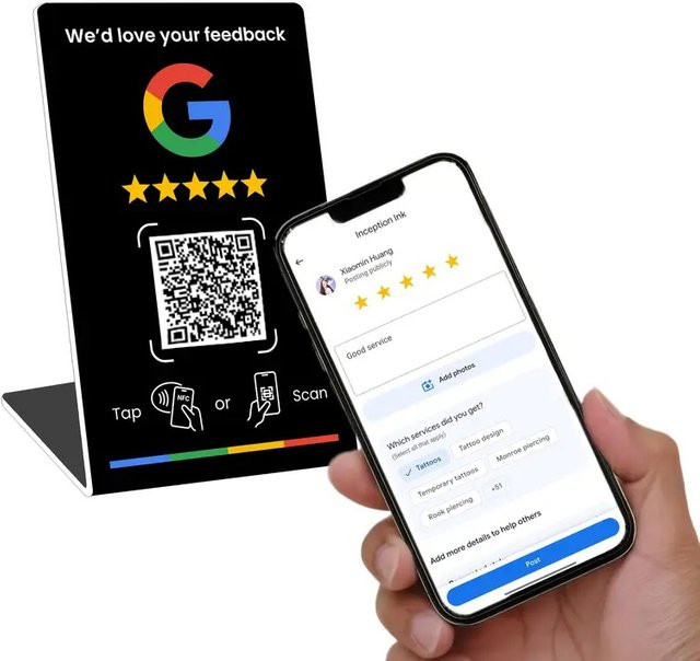 NFC 215 Station für Google Reviews mit programmierbarem QR-Code, Schwarz - Bild 1