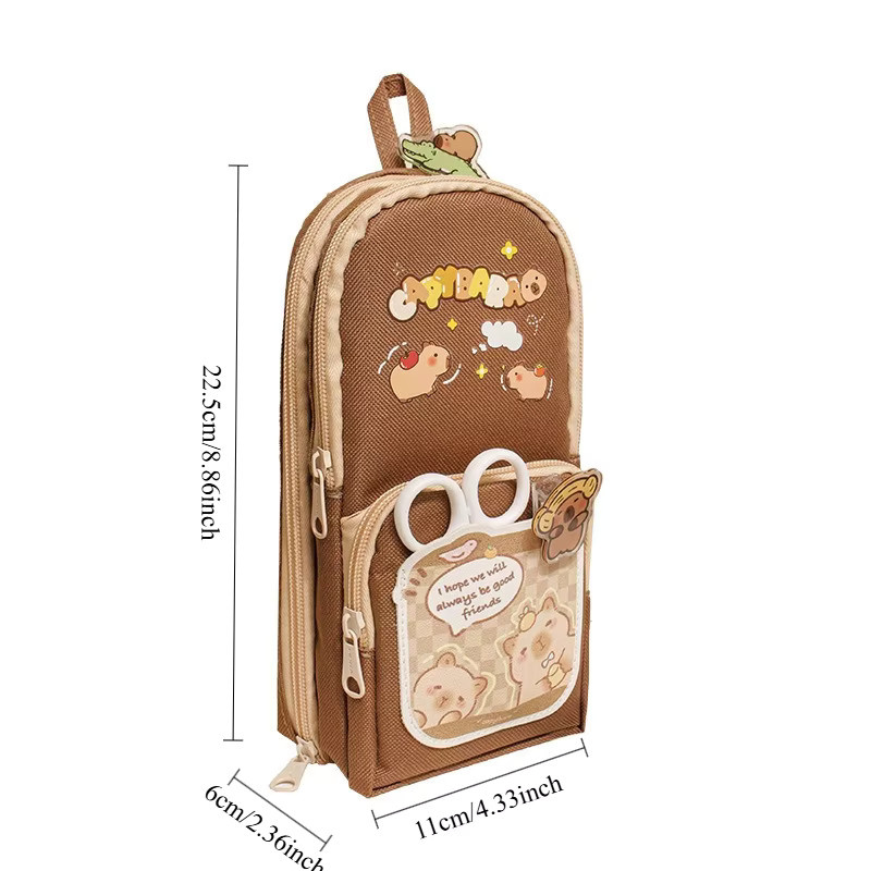 TWBEB Federmäppchen mit Cartoon-Capybara-Design in Braun, mehrlagiger Schreibwaren-Organizer mit großem Fassungsvermögen - Bild 5