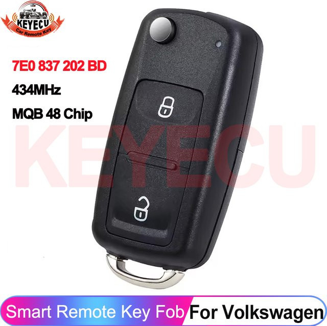 KEYECU MQB48 Chip 7E0 837 202 BD Fernbedienung Schlüssel für Volkswagen VW Amarok Transporter T6, 2 Tasten, 434 MHz, Schwarz - Bild 1