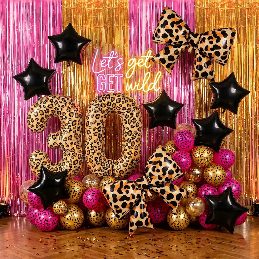 EsenTroye Leoparden-Geburtstagsparty-Dekoration mit Gepardenmuster Große Nummer 30 Folienballons und Mylar-Schleifen - Bild 2