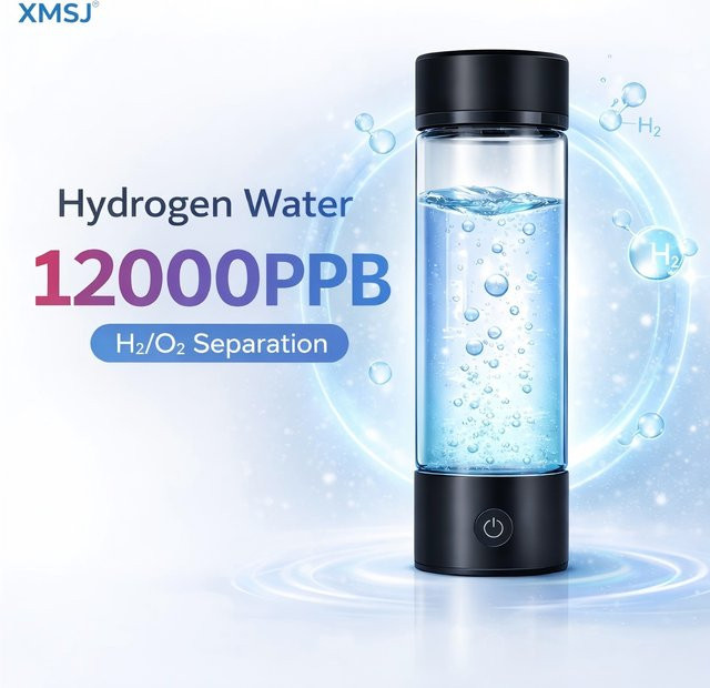 XMSJ Tragbare Wasserstoffwasser-Generatorflasche, aufladbare elektrische alkalische Wasserionisator-Flasche aus Glas, transparent - Bild 1