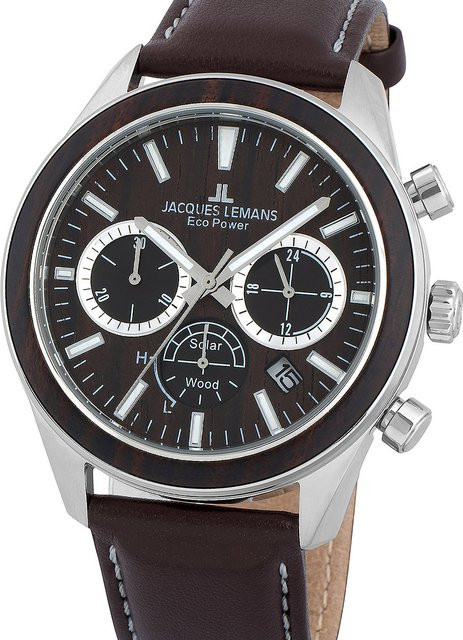 Jacques Lemans Herrenuhr, Solar, Edelstahl, 44 mm, Leder, Braun, 10 ATM - Bild 1