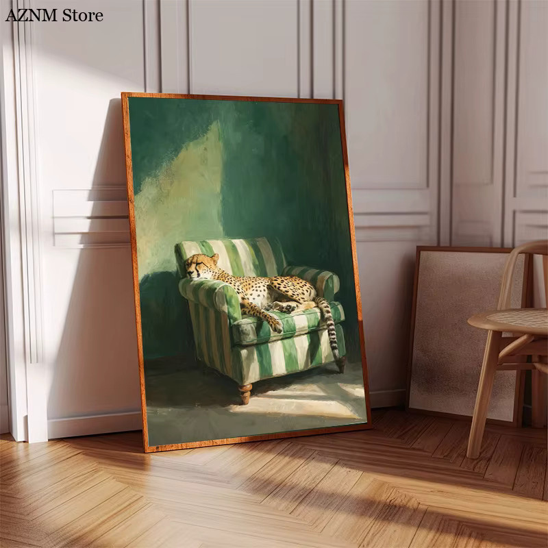 Potdemiel Kunstdruck Poster Gepard in Smaragd Grün Moderne Tier Kunst Leinwand Malerei - Bild 2