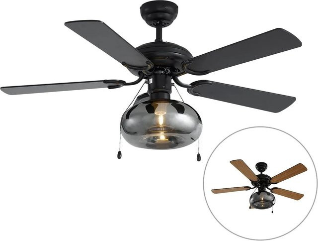 QAZQA Deckenventilator Mistral Busa in Schwarz mit Zugschalter, Durchmesser: 107,5 cm - Bild 1