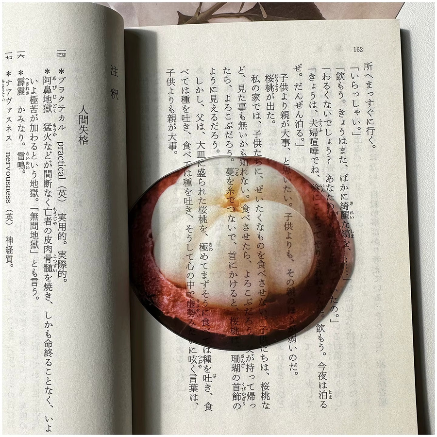 Durchscheinendes Acryl-Lesezeichen mit Blaubeeren und Trauben in Blau für Bücherwürmer - Bild 3