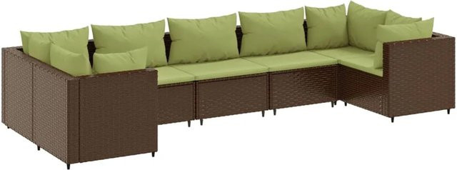 vidaXL 7-tlg Garten-Lounge-Set in L-Form aus braunem PE-Rattan mit Polsterkissen und pulverbeschichtetem Stahlgestell - Bild 1