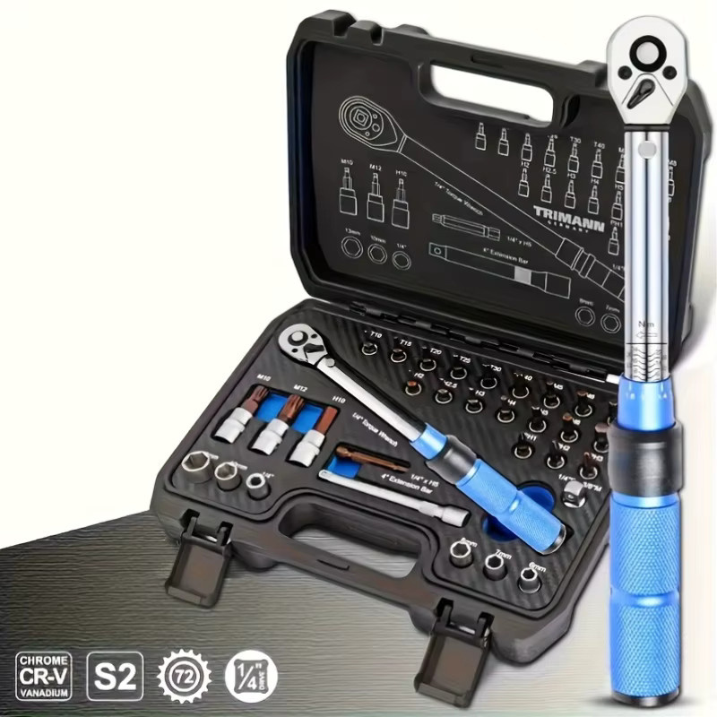 32-teiliges Drehmomentschlüssel-Set mit 1/4 Zoll Antrieb, 72-Zahn-Ratsche, Schraubendrehern und Zangen in Blau für die Reparatur von Automobilen und Fahrrädern - Bild 5