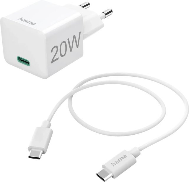 Hama Mini-Schnellladegerät mit USB-C Ladekabel, 20 W PD, Weiß - Bild 1