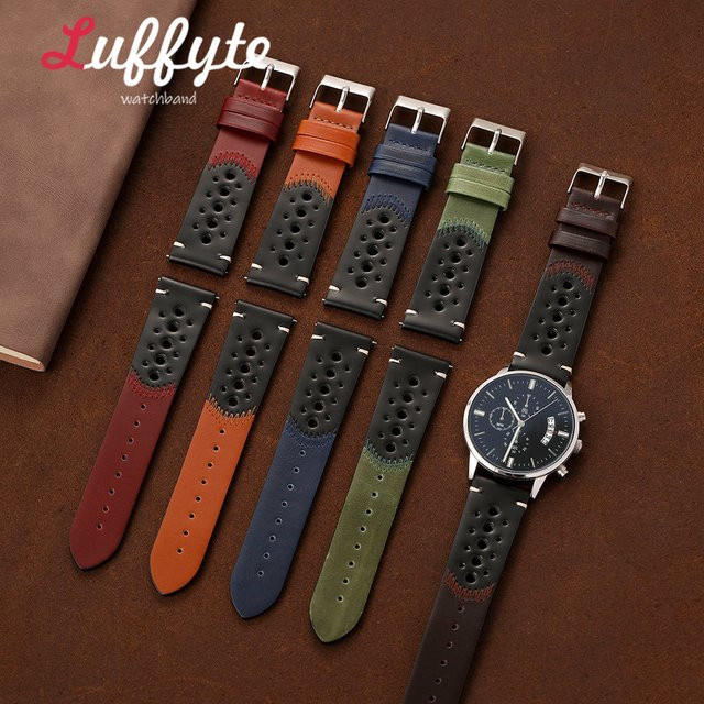 luffyte Uhrenarmband Kalbsleder, Schwarz, Unisex, 20mm 22mm - Bild 1