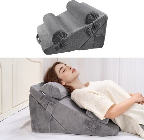 VEVOR Keilkissen Set aus Memory-Foam mit Samtbezug, 4-teiliges verstellbares orthopädisches Kissen-Set zur Unterstützung von Nacken, Schulter, Rücken und Beinen, Dunkelgrau - Bild 1
