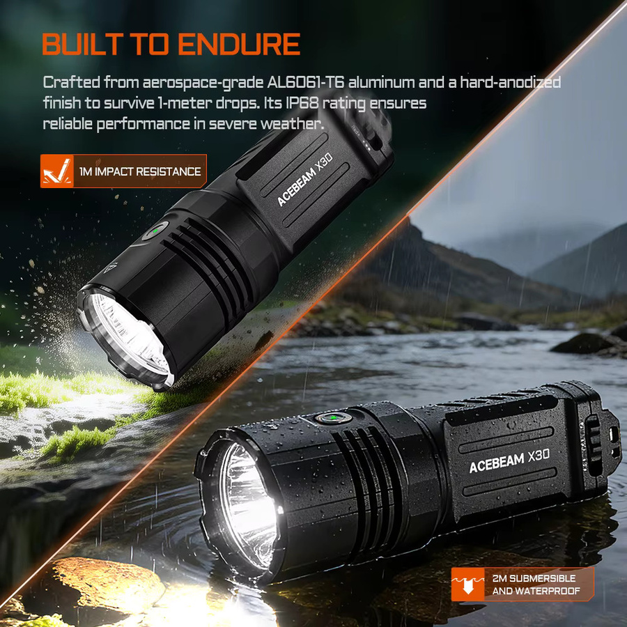 ACEBEAM Taktische Taschenlampe X30 in Schwarz mit CREE XHP70.2 LED, 20000 Lumen, USB-C-Ladeausgang und 600 Meter Reichweite - Bild 3