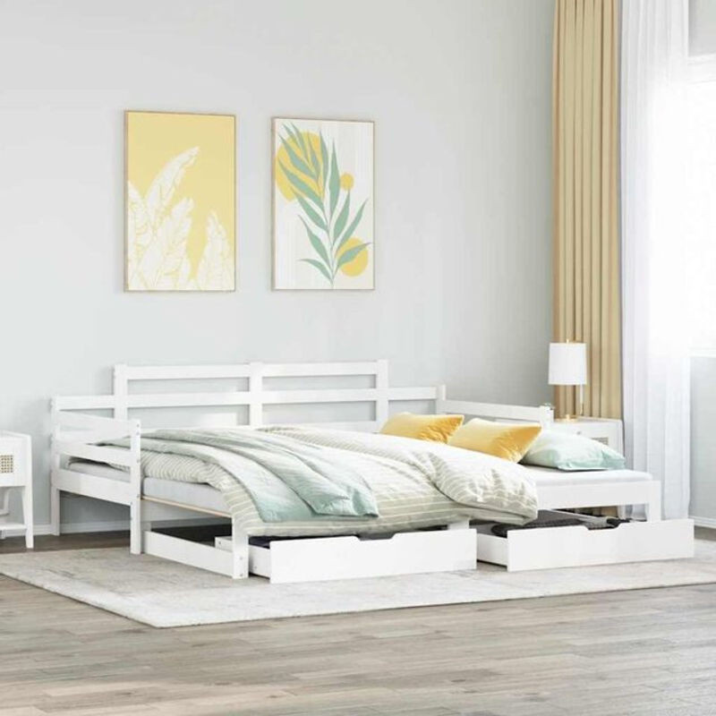 Vidaxl Ausziehbares Tagesbett aus Kiefer Massivholz mit Schubladen in Weiß B: 80 cm, L: 200 cm - Bild 1