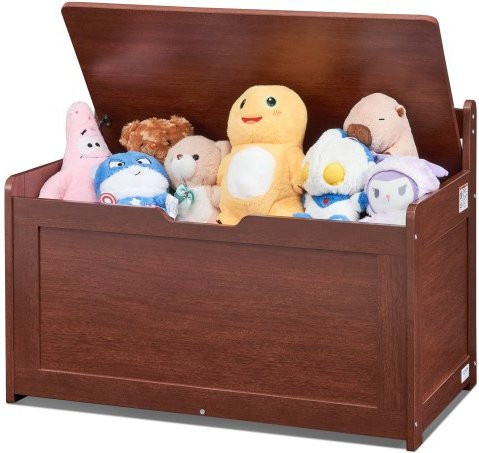 VEVOR Holz Spielzeugkiste für Kinder mit Klappdeckel und Sicherheitsgelenk, Kirschfarben, B/T/H: 83,0 x 45,5 x 60,9 cm - Bild 1