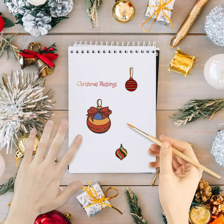 Wiederverwendbare transparente Gummistempel für Weihnachten mit Weihnachtsglocken, Baum und farbigen Kugeln in Multicolour - Bild 2