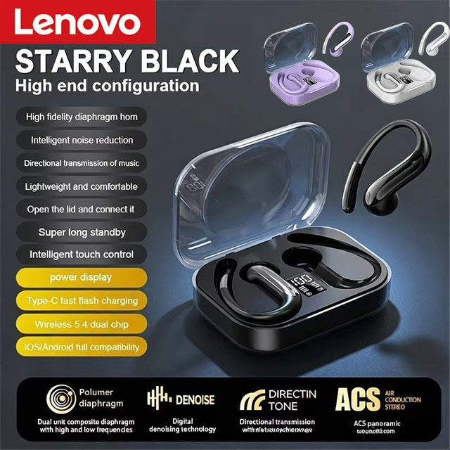Lenovo Neue K60 Bluetooth-Kopfhörer Over-Ear und Open-Ear in Purple mit digitalem Display - Bild 1