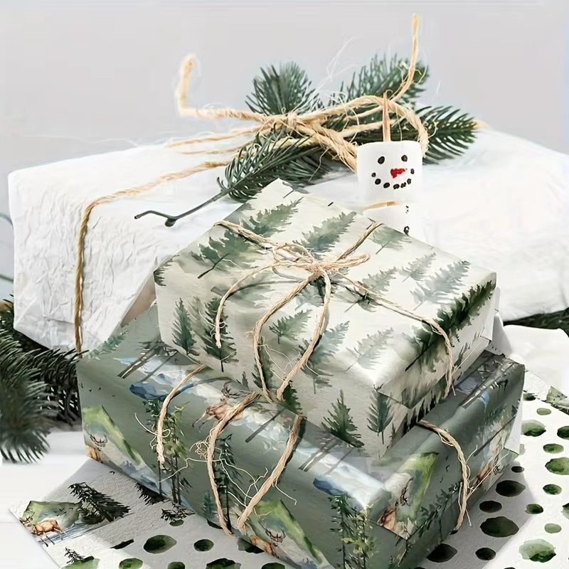 12 Stück Vintage-Weihnachts-Geschenkpapier in Grün mit elegantem Kiefern-Design für deine festlichen Geschenke - Bild 3