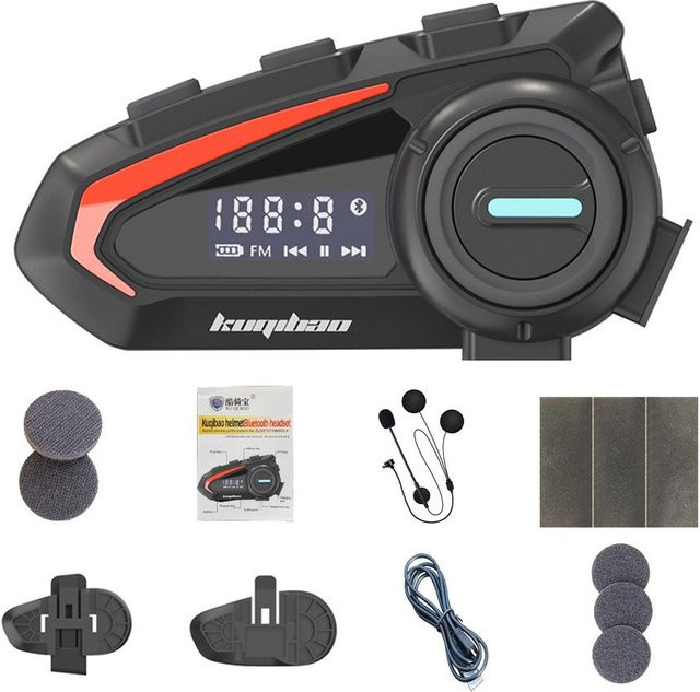 KUQIBAO Motorradhelm-Headset mit Bluetooth 5.1, Rauschunterdrückung und wasserdichtem Hard Microphone in Schwarz - Bild 1