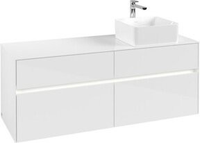 V&B Waschtischunterschrank Collaro in Weiß Glossy mit LED-Beleuchtung B: 140 cm, T: 54,8 cm, H: 50 cm - Bild 1