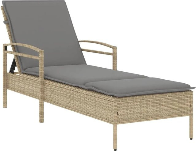 vidaXL Sonnenliege aus PE-Rattan mit Auflage in Beige, B/T/H: 200 x 63 x 81 cm - Bild 1